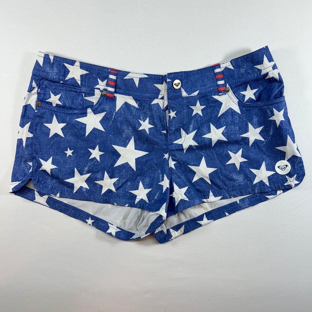 Roxy Womens Blue Star Print Denim Shorts Americana Patriotic Size Medium